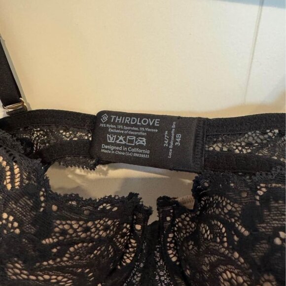 NWT ThirdLove Lace Balconette Black Bra 34B - Picture 2 of 2